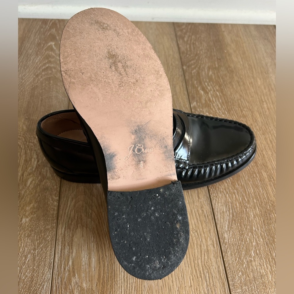 J. Crew Black Leather Penny Loafers Slip-On - Picture 5 of 10